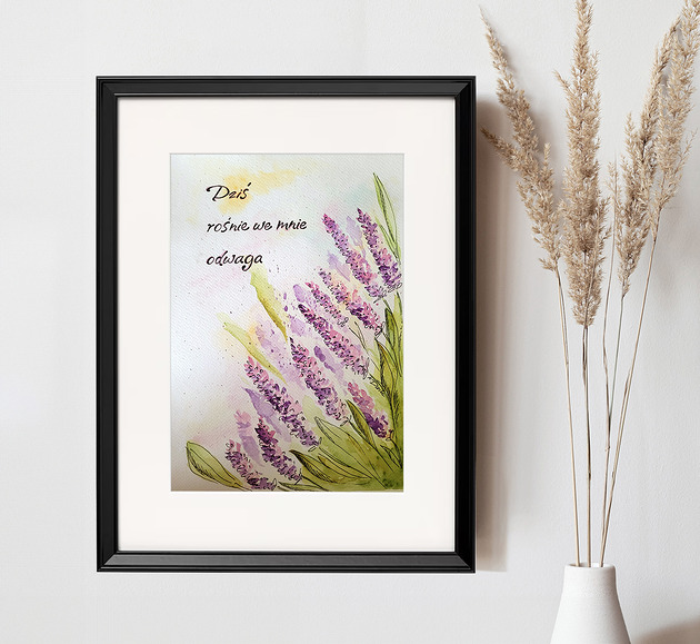 obrazy Oryginał- Akwarela z lawendą i afirmacją