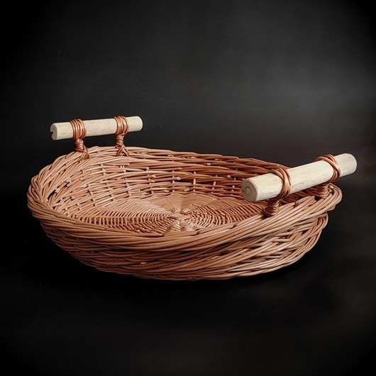 kosze do przechowywania Duża owalna misa z drewnianymi uchwytami