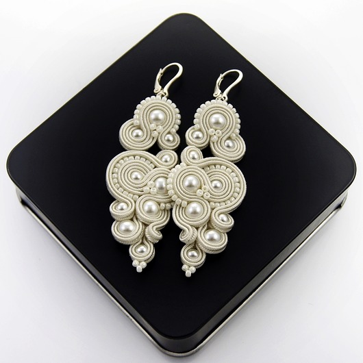 kolczyki ślubne renire pearl soutache kavrila