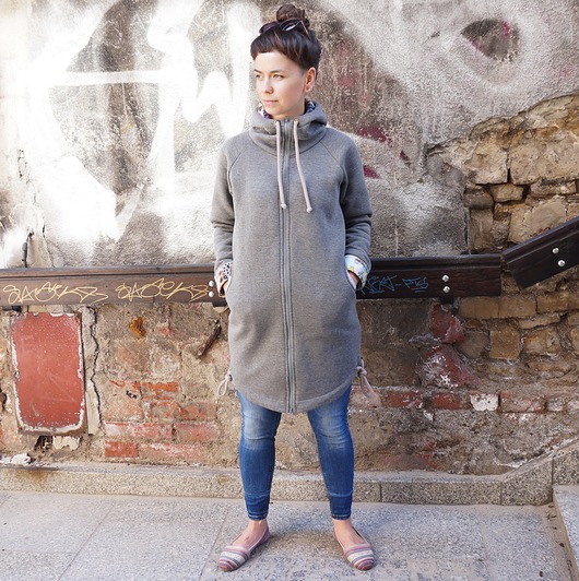 bluza z kapturem damska Długa bluza rozpinana - Pastele