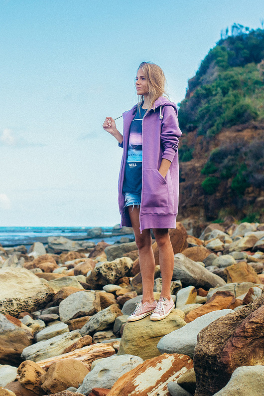 bluza z kapturem damska Bluza rozpinana Luzak Liliowy