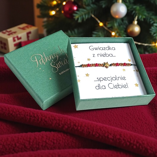 bransoletki z kamieni naturalnych Świąteczna bransoletka - pomysł na prezent - świąteczne pudełko - RED