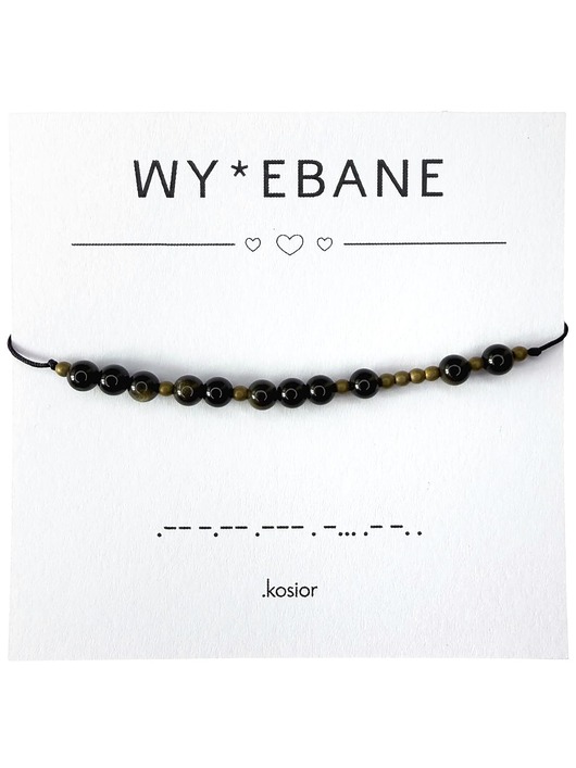 bransoletki na sznurku UNISEX Bransoletka z alfabetem Morse Obsydian złocisty, Hematyt