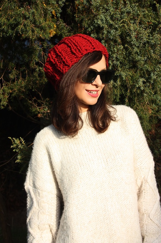 czapki damskie Czapka handmade beanie z wełną merino bulky