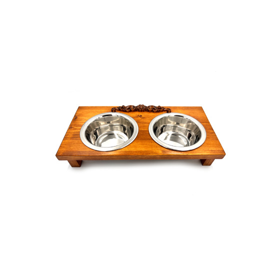 dla zwierząt różne RETRO Stojak drewniany bar  dla psa na miski 2 x 0,4 litra