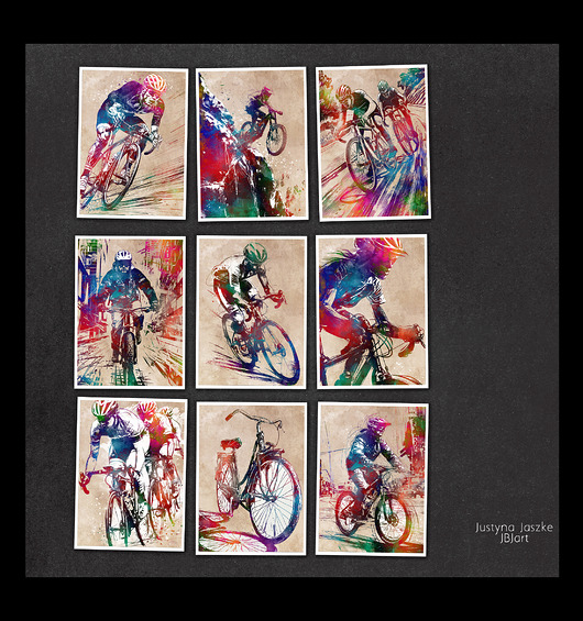 grafiki i ilustracje Rowerzyści nr 2 - zestaw 9 grafik sportowych