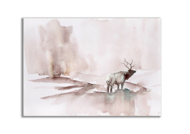 grafiki i ilustracje Subtelna akwarela "Jeleń w mgle"