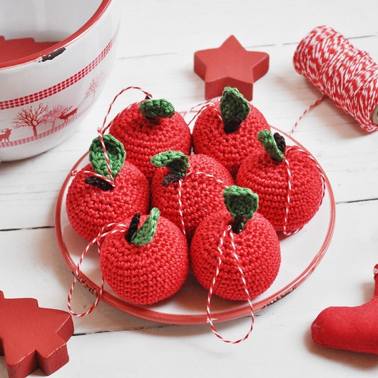 zabawki - inne Owoce szydełkowe - jabłko, ozdoba na choinkę