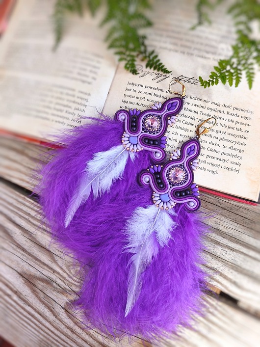 kolczyki soutache Summer Feather kolczyki sutasz z piórami