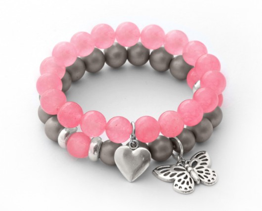 Pink jade & gray pearl set with pendants. Lavoga