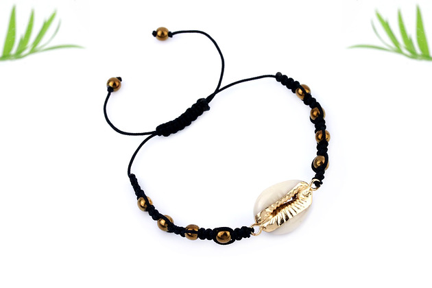 Bransoletka Muszla i Hematyt złoto Brazi Druse Jewelry