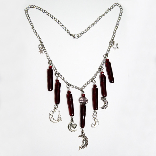 naszyjniki - inne Naszyjnik - Magia księżyca - łańcuszek, bordo
