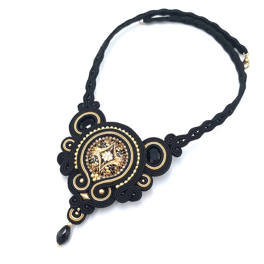 kolie Naszyjnik sutasz czarno złoty barokowy wieczorowy elegancka kolia Flavia