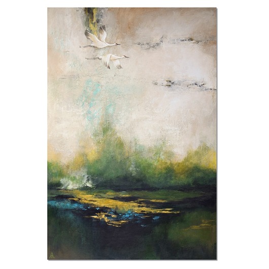 obrazy Żurawie ptaki abstrakcyjny  pejzaż obraz ręcznie malowany /2/