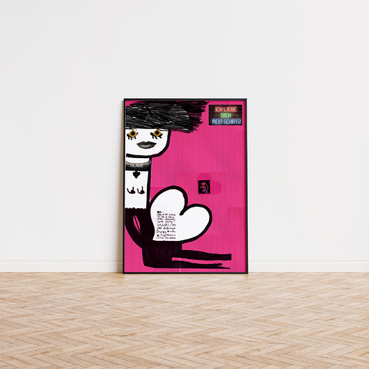 plakaty Plakat ICH LIEBE DICH MEIN SCHATZ różowy grafika  kobieta kot erotyczny