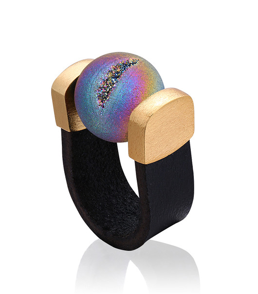 pierścionki złote Pierścionek Agate Druzy Rainbow Ring in Gold