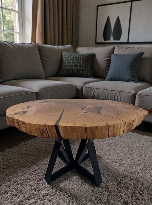 stoliki kawowe Dębowy stolik kawowy z czarną  żywicą epoksydowa