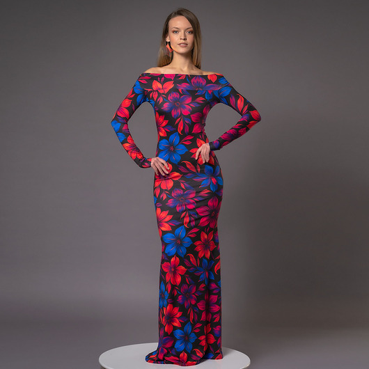 sukienki maxi damskie Sukienka z odsłoniętymi ramionami - Julia Maxi Flower Power