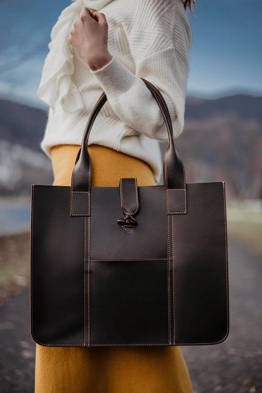 torby na ramię Torba ze skóry, czekoladowo-brązowa torba, Handmade, Shopper