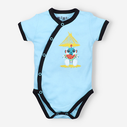body i śpiochy niemowlęce Turkusowe body kopertowe SUMMER ROBOTS  z bawełny organicznej dla chłopca