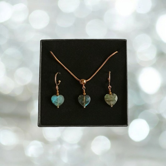 komplet biżuterii RAZEM TANIEJ! uroczy komplet: serduszko : LABRADORYT : wyjątkowy prezent