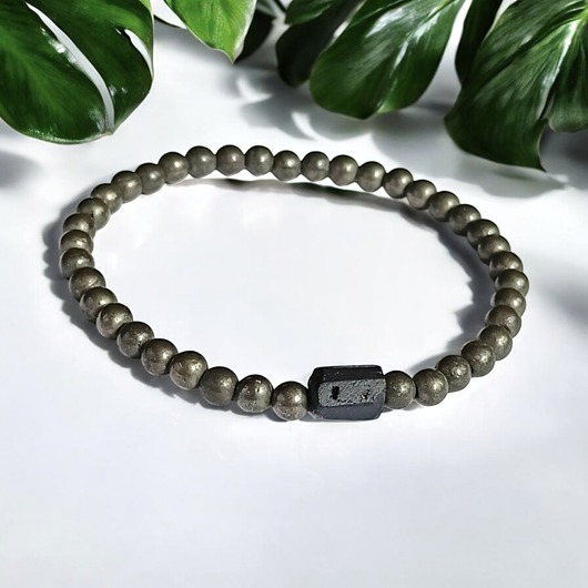 bransoletki z kamieni naturalnych DAMSKA  bransoletka: piryt & czarny turmalin