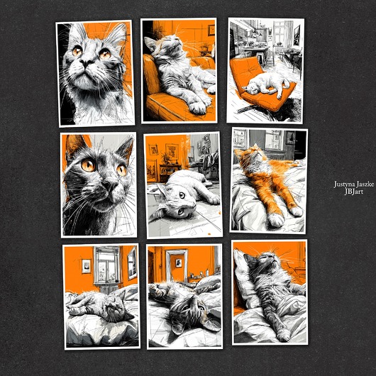 grafiki i ilustracje Kocie życie - zestaw 9 grafik