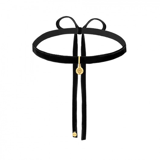 Czarny aksamitny choker ze złotą rozetką SOTHO