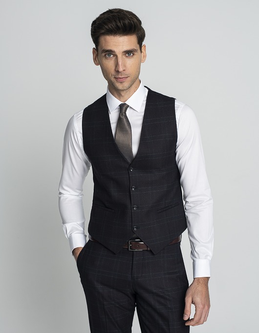 marynarki męskie Kamizelka w kratę monreale bordowa slim fit 56