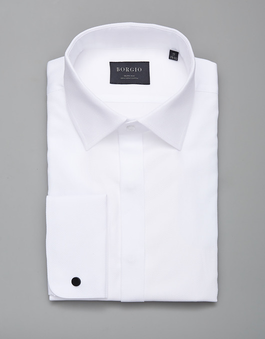 koszule męskie koszula męska na spinki biały slim fit 00278