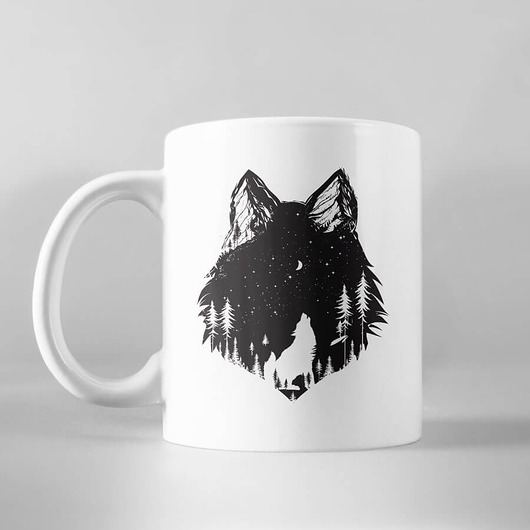 kubki Kubek ceramiczny z nadrukiem WILK biały