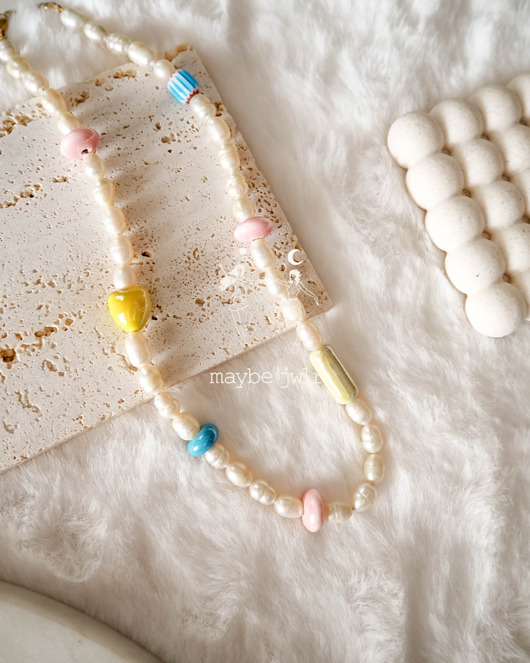 chokery Naszyjnik z pereł naturalnych z ceramiką