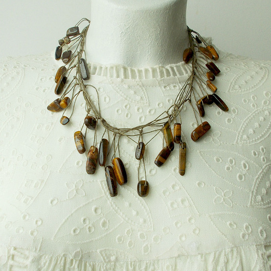 kolie Tygrysie oko Sople Naszyjnik lniany