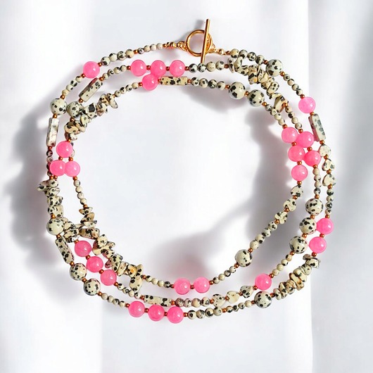 korale UNIKATOWY sznur kamieni 120cm : naszyjnik : jaspis i jadeit BARBIE pink