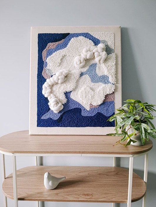 obrazy Obraz tekstylny punch needle "Wielki błękit II" OD RĘKI