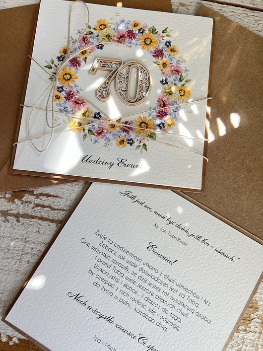 kartki scrapbooking Personalizowana wyjątkowa kartka ręcznie robiona na 70 urodziny z życzeniami