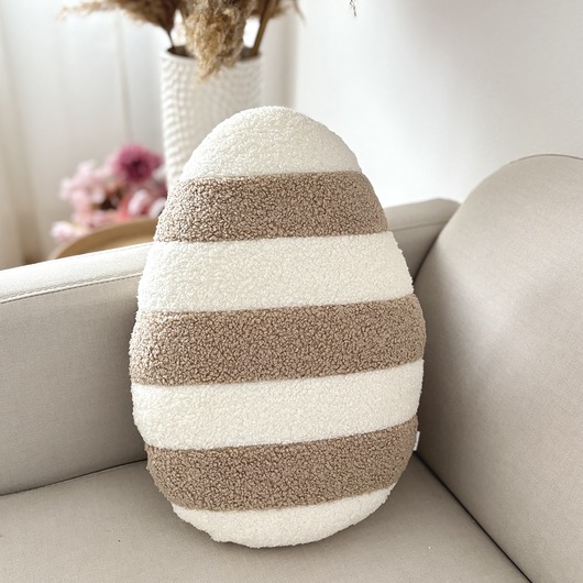 ozdoby wielkanocne Poduszka Jajko Pisanka W Paski Boucle Ecru Beżowa