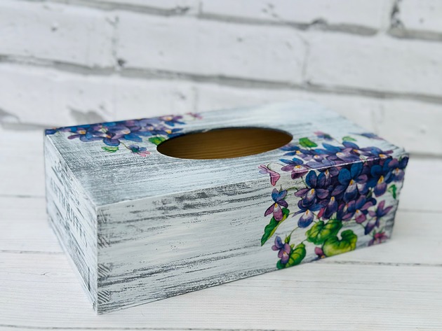 skrzynki, kufry i pudła Pudełko na chusteczki, fiołki, Shabby Chic