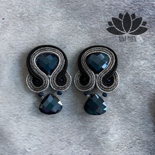 kolczyki soutache Petrol - kolczyki sutasz