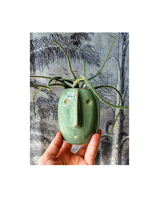 wazony Doniczka zielona Face wazon kamionka śr. 8 cm
