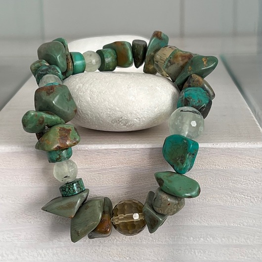 bransoletki z kamieni naturalnych BRANSOLETKA - AMULET - Turkus, kwarc dymny,
