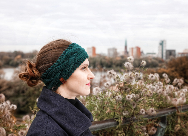 opaski do włosów Zielona wełniana opaska warkoczowa