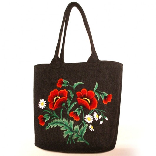 Felt Bag with embroidered Poppies_XXL na ludowo
