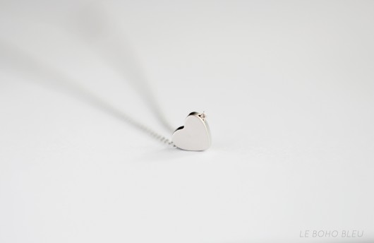 Rhodium Plated Matt Heart Necklace Le Boho Bleu