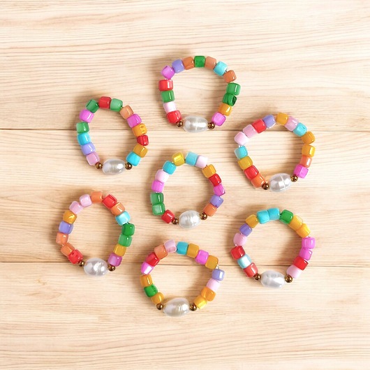 pierścionki elastyczne Pierścionek : summer collection : kolorowa muszla i perła