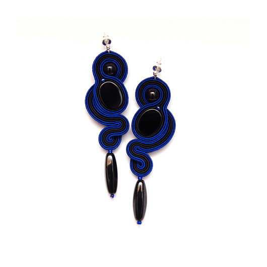 Zamówienie: kolczyki soutache - chabrowe, czarne maanuela