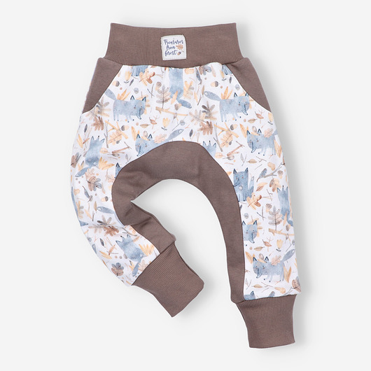 spodnie dla niemowlaka Spodnie niemowlęce SKARBY JESIENI z bawełny organicznej dla chłopca  