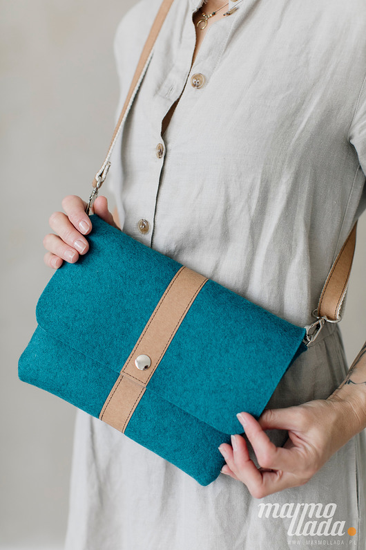 torby na ramię Marmollada - filcowa listonoszka TURKUSOWA + brąz