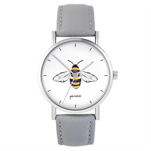 zegarki unisex Zegarek - Pszczoła - skóra, szary