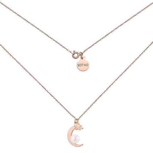złote naszyjniki Naszyjnik z różowego złota księżycem i perłą SWAROVSKI CRYSTAL